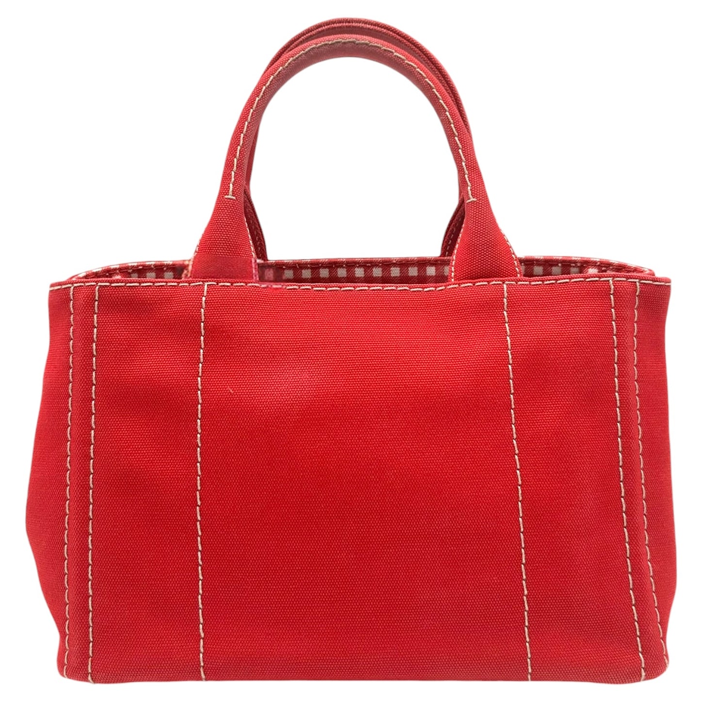 Prada Red & White Contrast Stitch Small Canapa 2-Way Tote Bag