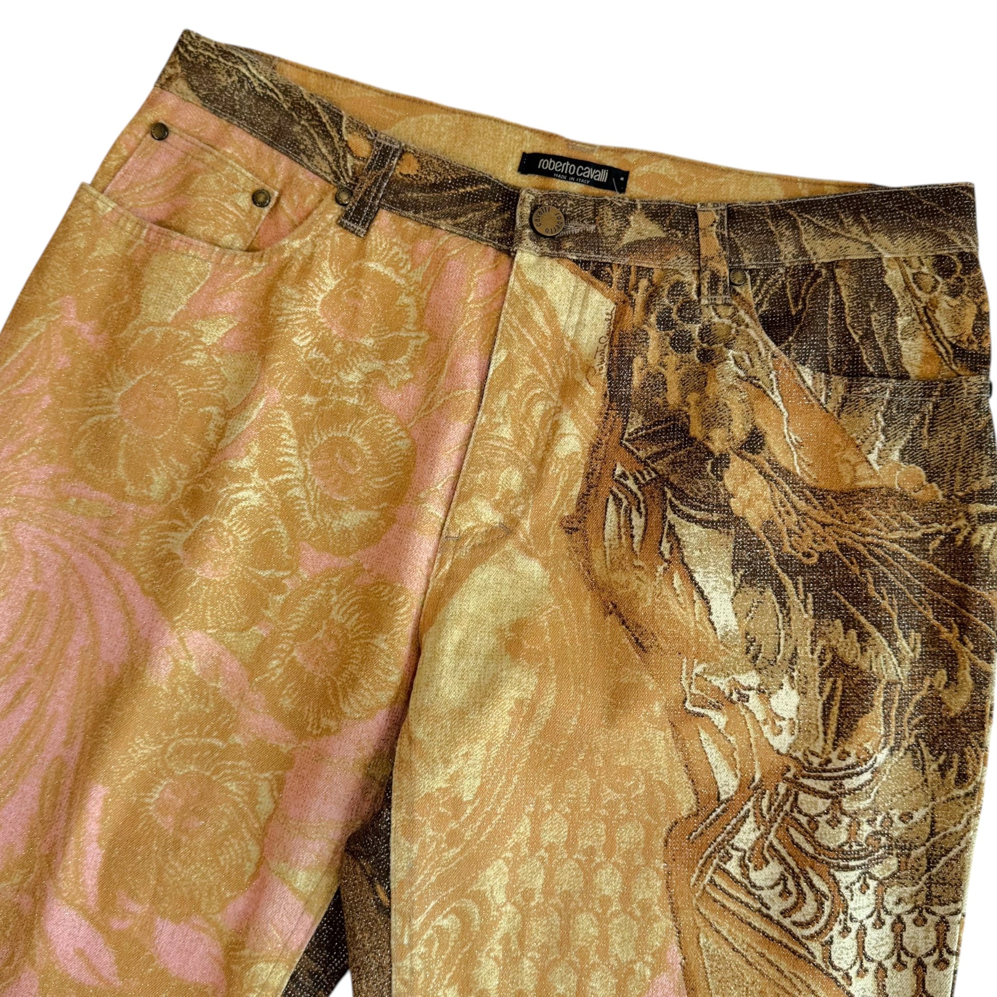 Roberto Cavalli Pink Brown Metallic Printed Jeans