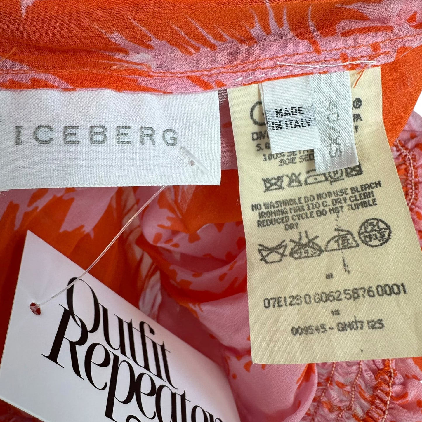 Iceberg Pink & Orange Palm Tree Print Semi-Sheer Silk Blouse