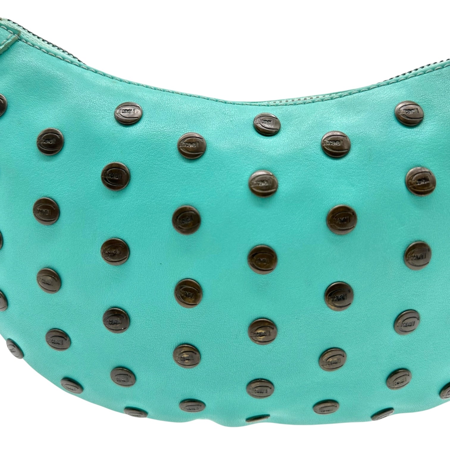 Just Cavalli Roberto Cavalli Teal Blue Studded Shoulder Bag - Outfit Repeater
