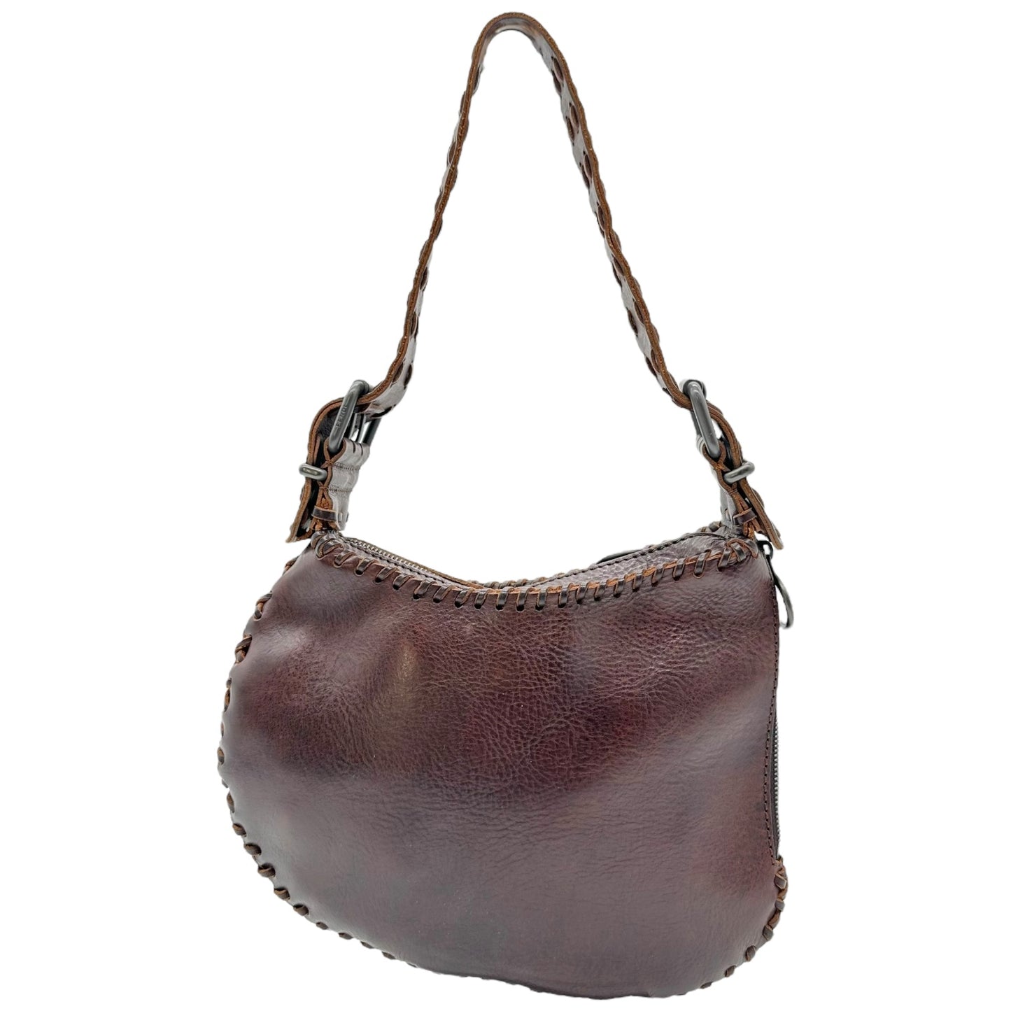 Fendi Dark Brown Woven Leather Oyster Bag
