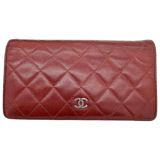 Chanel Burgundy Leather Quilted Long Wallet