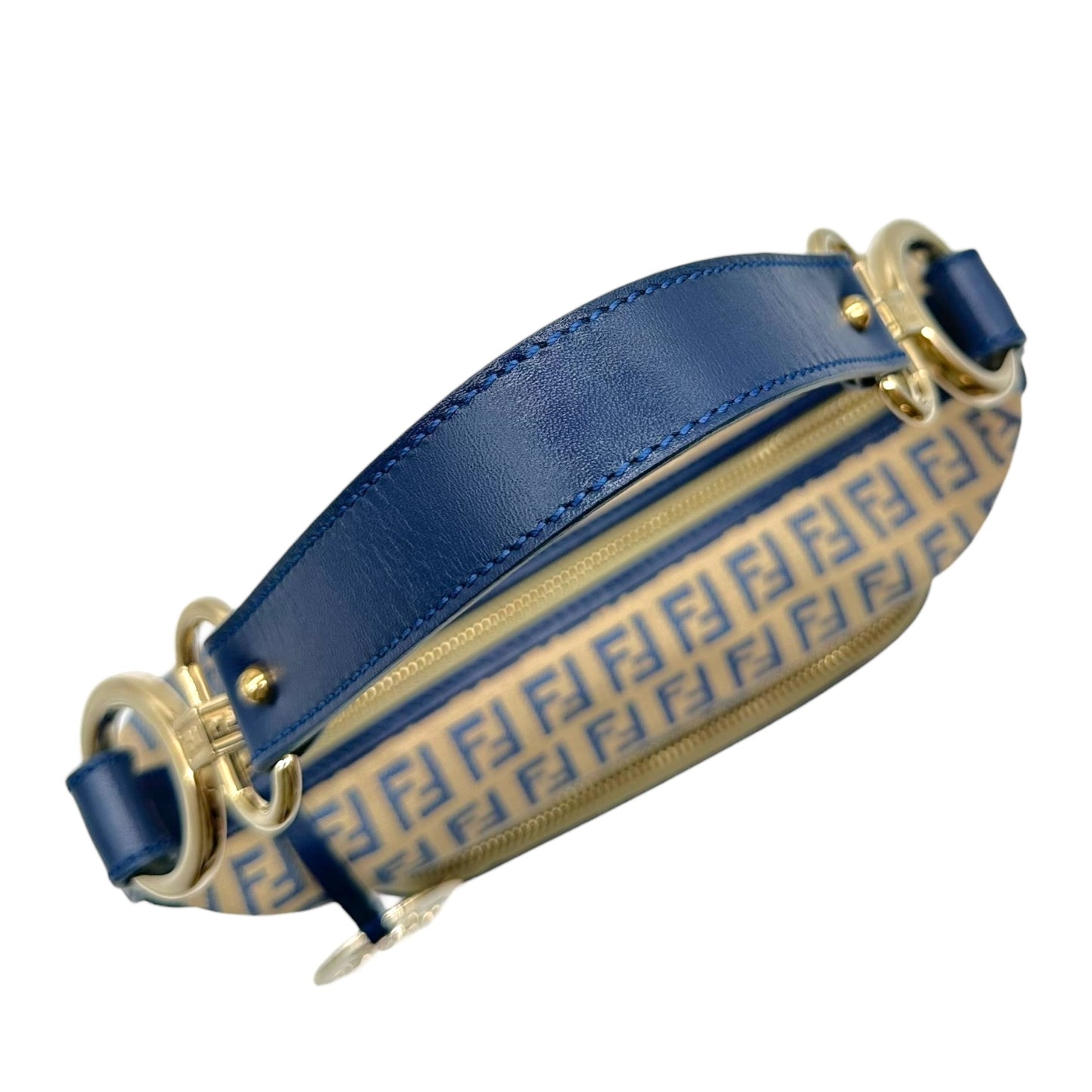 Fendi Blue Zucchino Monogram Leather Trim Shoulder Bag