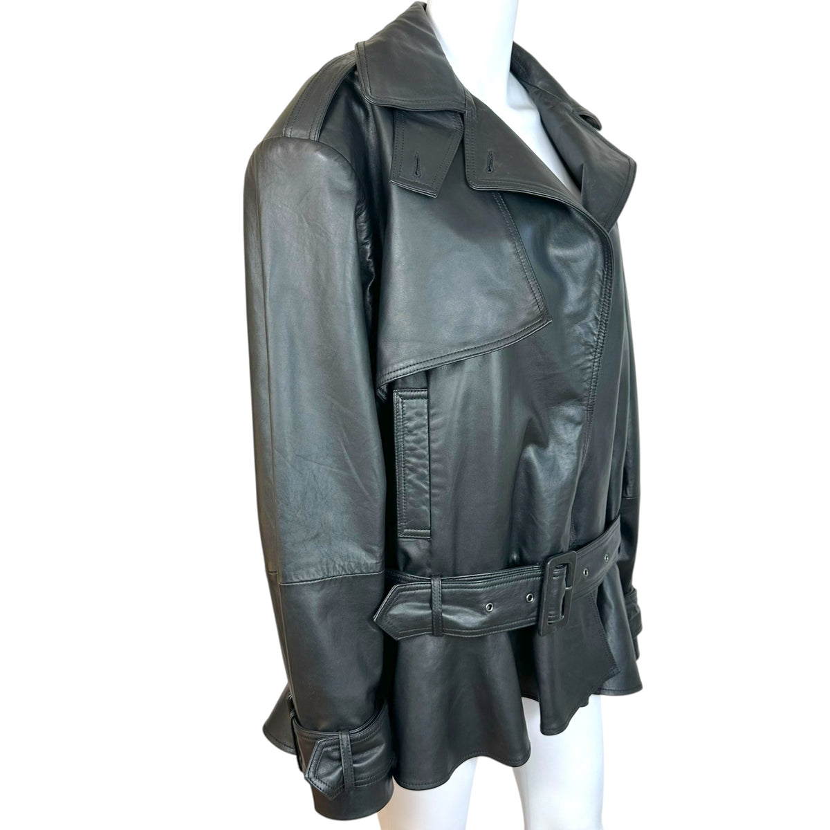 Rotate Black Oversized Peplum Hem Leather Jacket