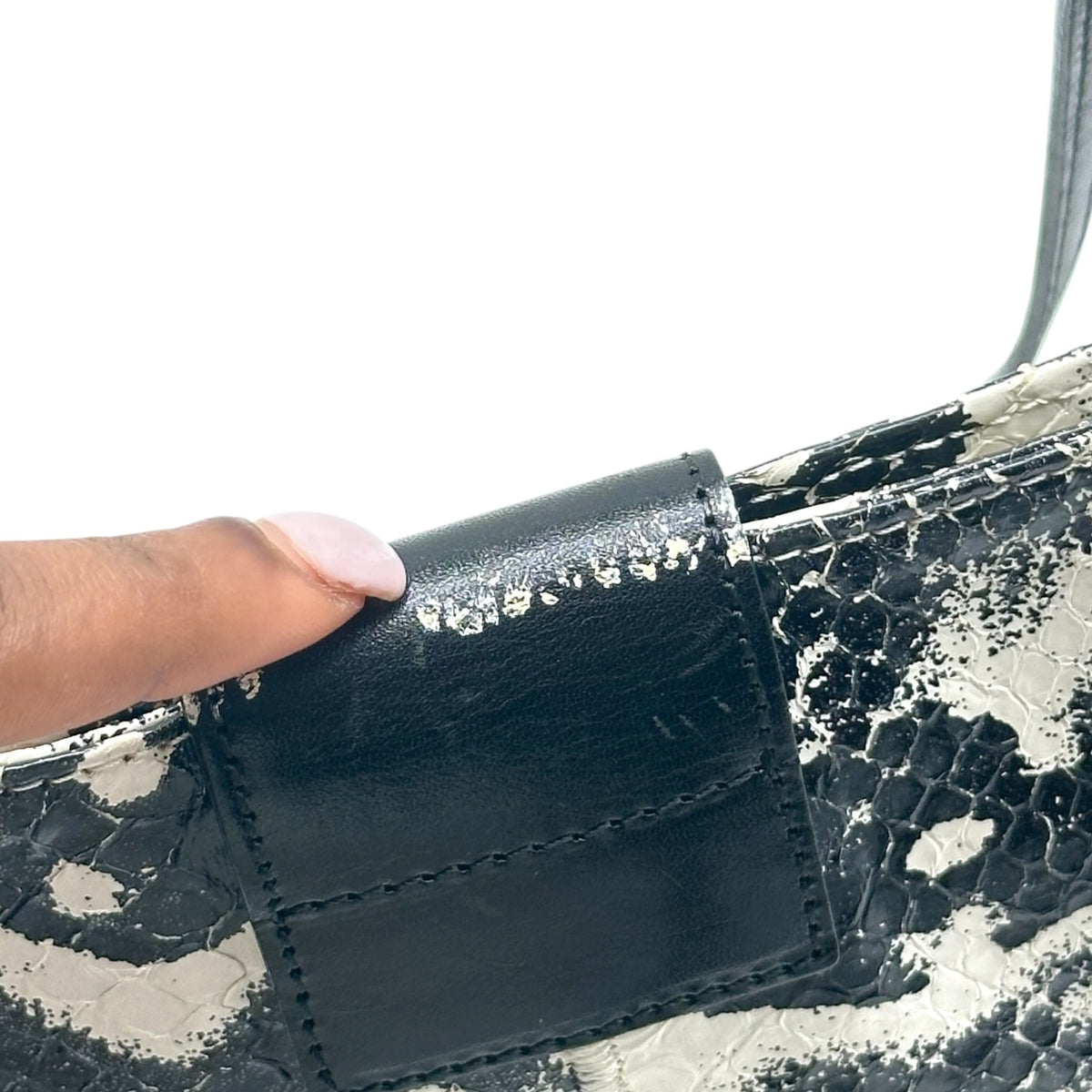 Fendi Baguette Tote Bag Black White Printed Snakeskin