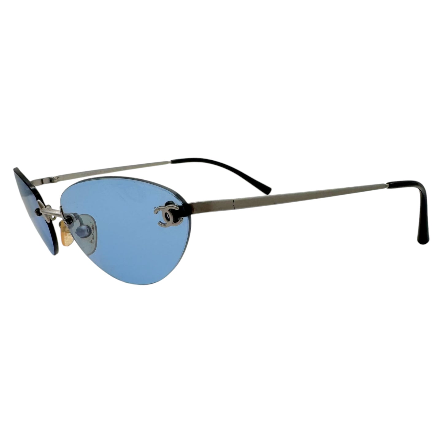 Chanel Blue & Silver Rimless Oval 4003 Sunglasses w/ Case