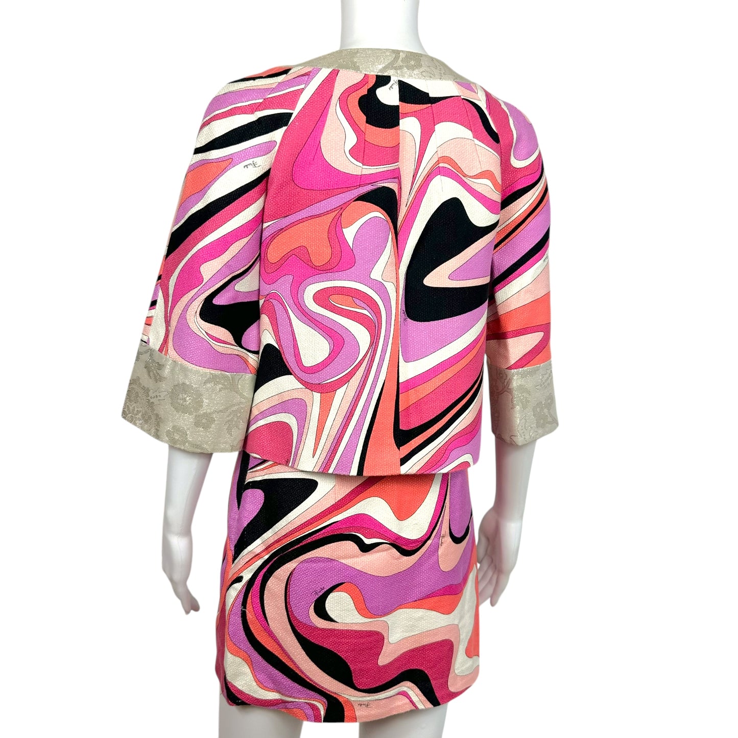 Emilio Pucci Pink Printed Crop Jacket & Mini Skirt Set