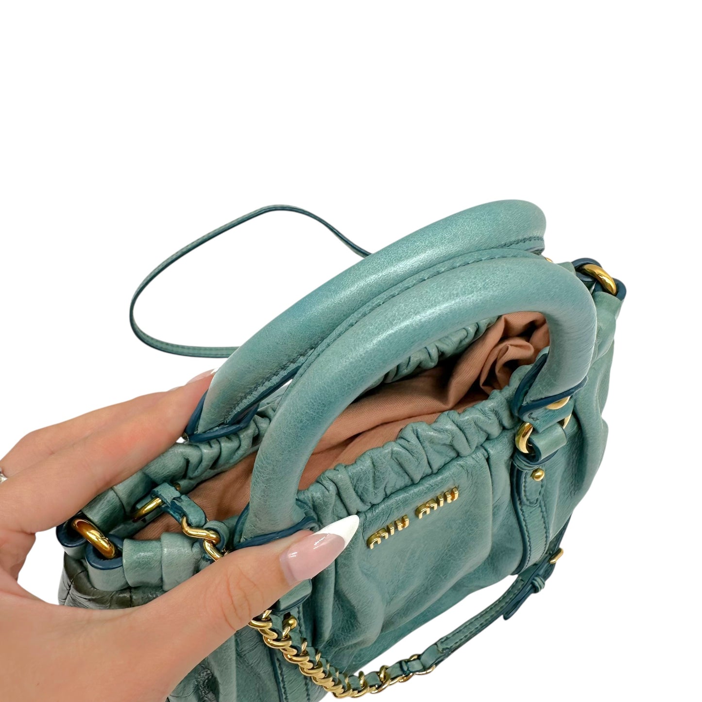 Miu Miu Turquoise Leather Mini Vitello 2-Way Bag