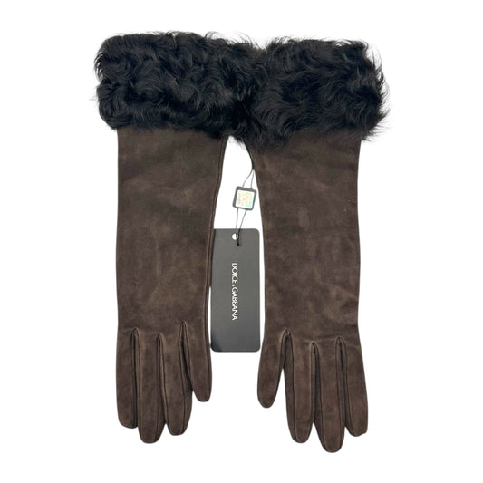 Dolce & Gabbana Brown Shearling Gloves NEW