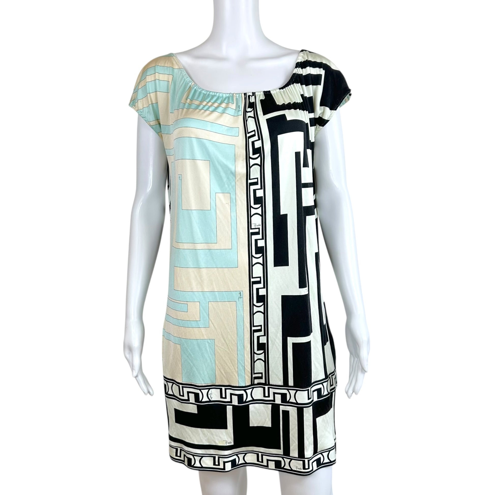 Emilio Pucci Off-Shoulder Silk Mini Dress Light Blue Black