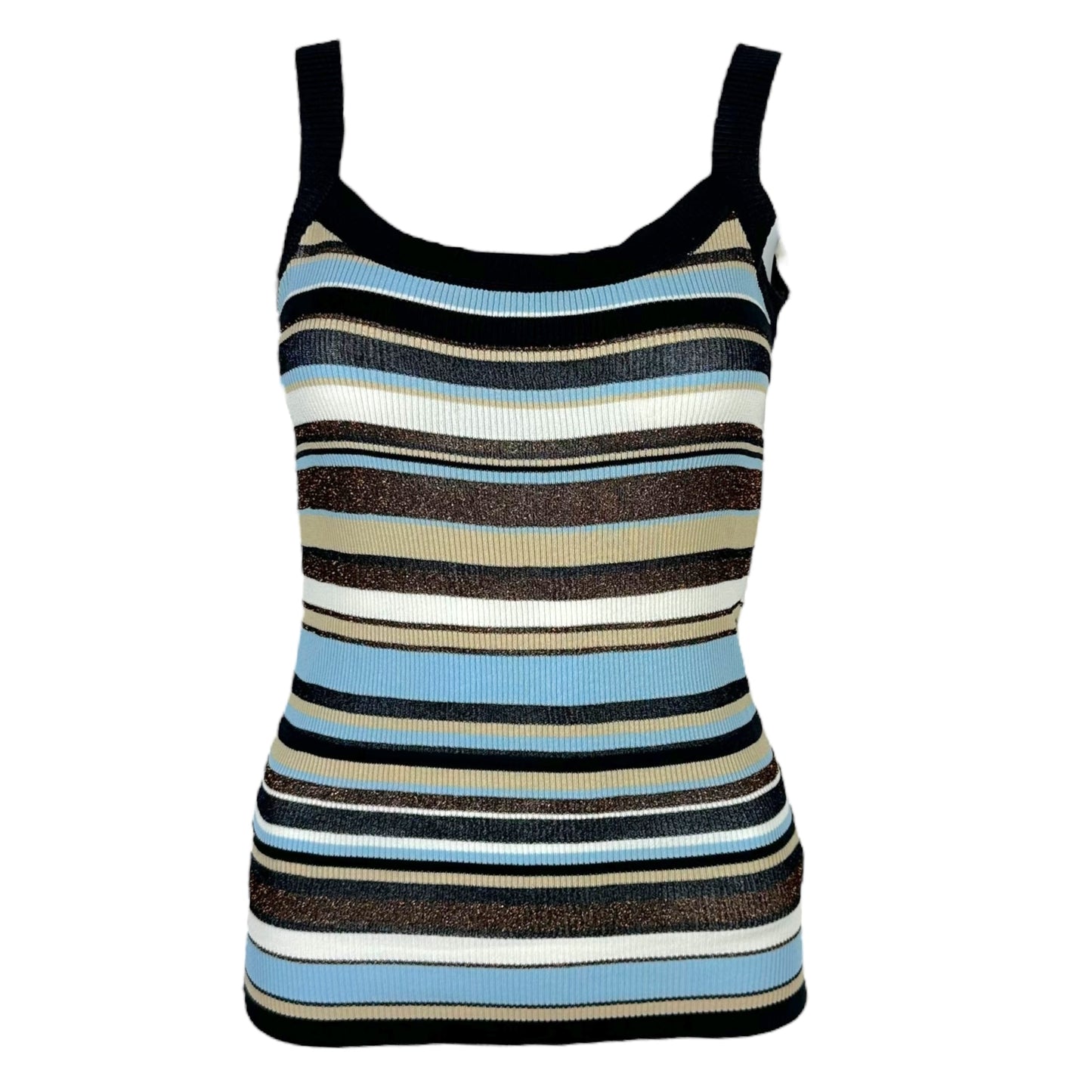 Dolce & Gabbana Blue & Brown Metallic Striped Knit Tank Top
