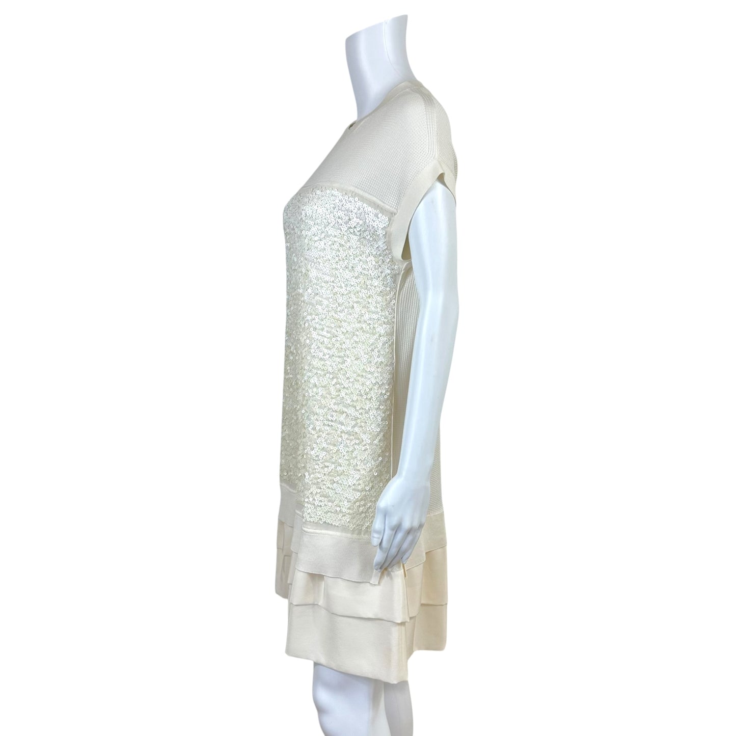 Louis Vuitton Ivory Sequin Embellished Knit Shift Mini Dress