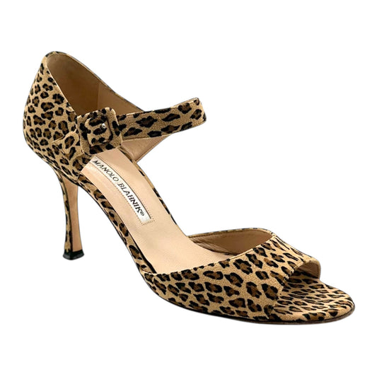 Manolo Blahnik Leopard Print Suede Heeled Sandal