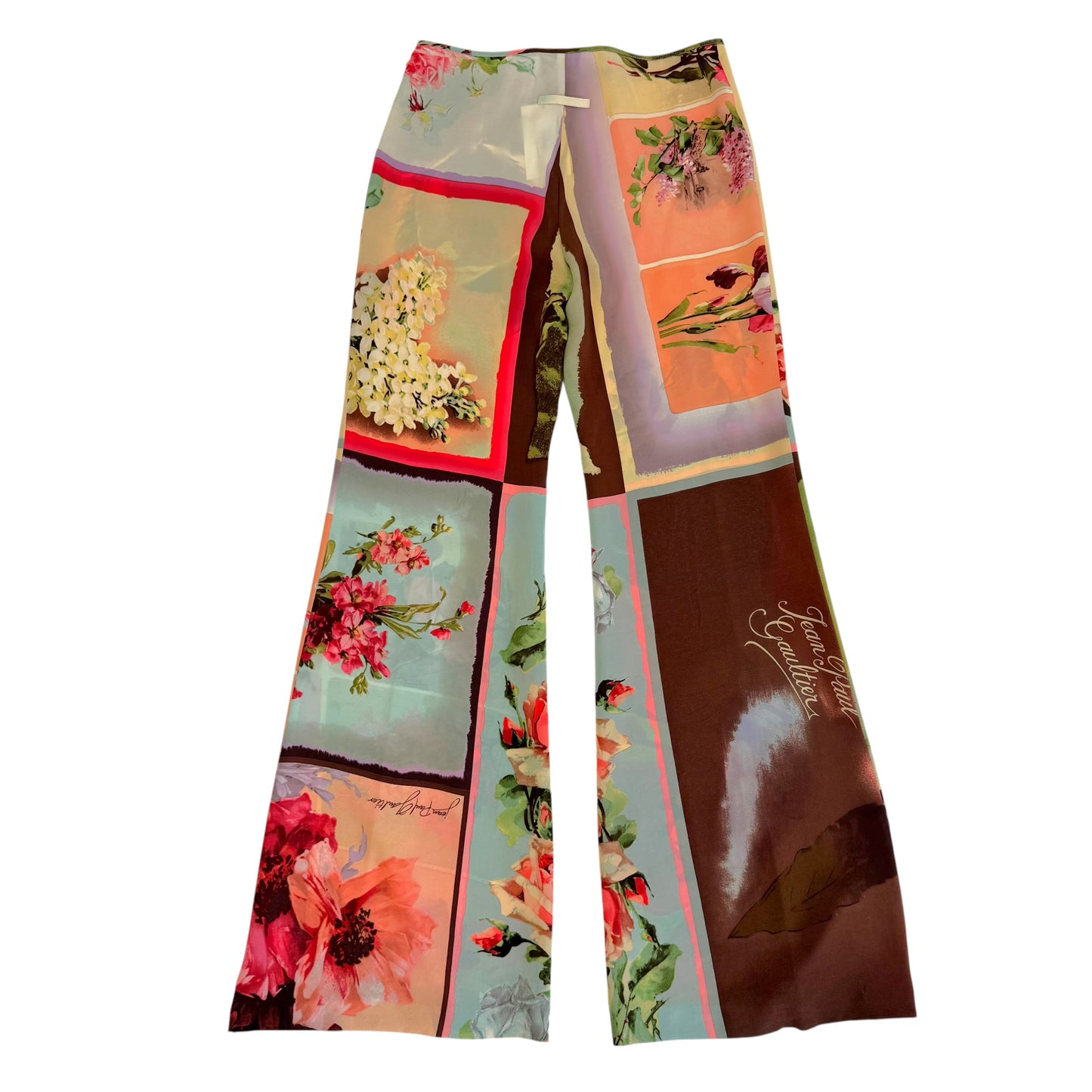 Jean Paul Gaultier S/S 2001 Multicolor Floral Silk Wide-Leg Pants