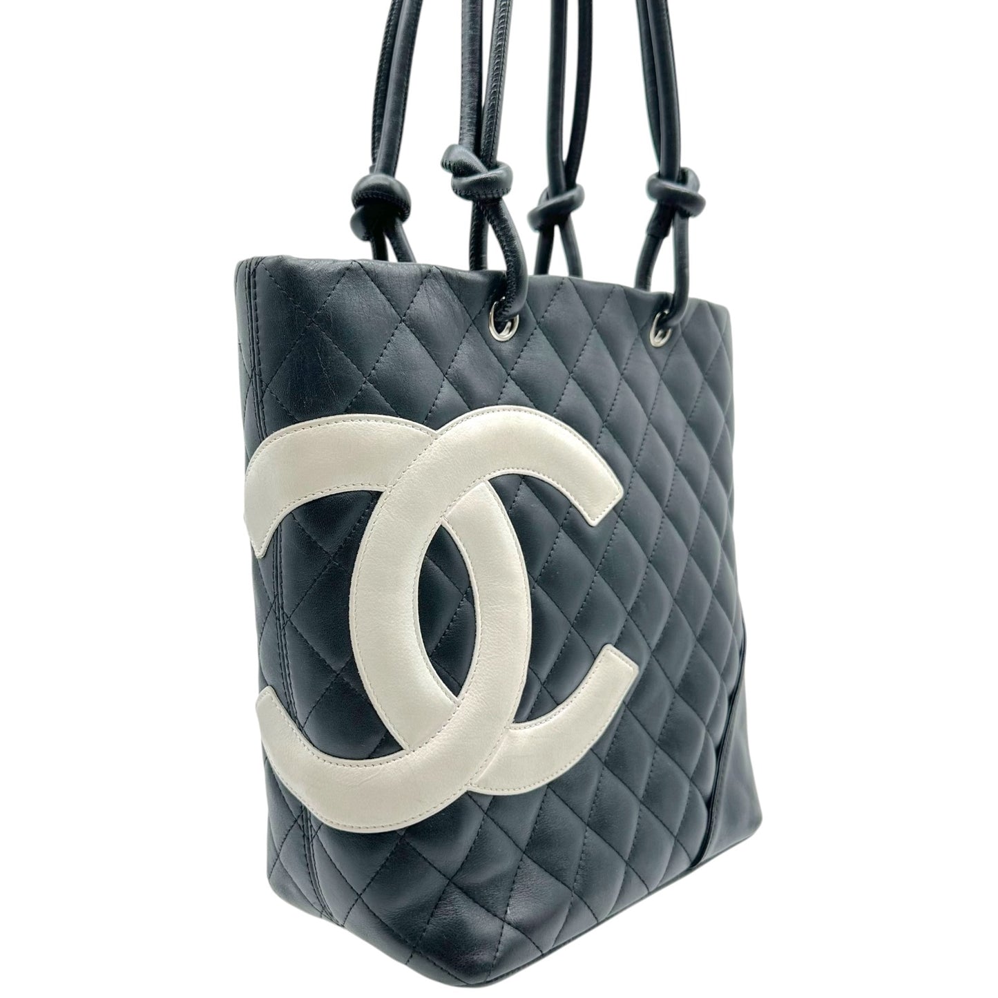 Chanel Mini Tote Bag Black White Matelasse Leather