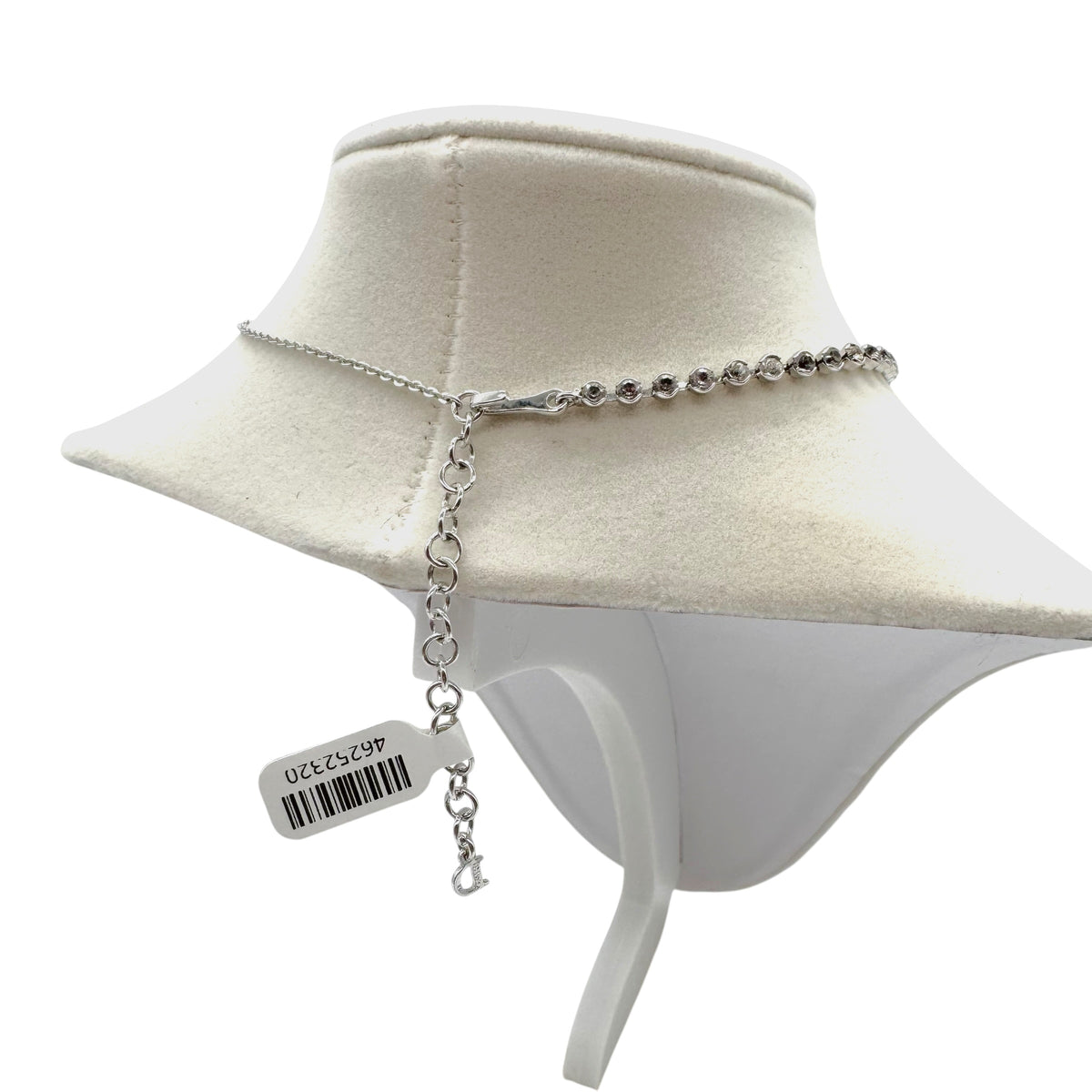 Christian Dior Silver Rhinestone Flower & Bow Logo Necklace