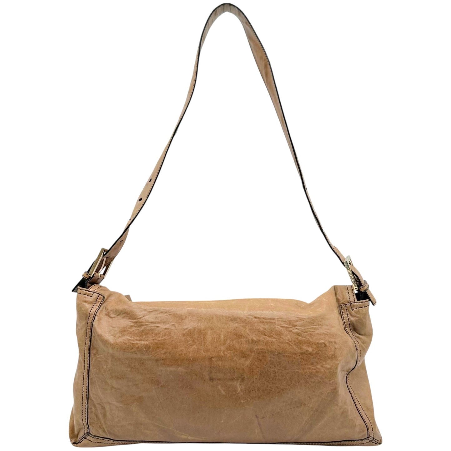 Fendi Tan Leather Fringe Trim XL 2-Way Baguette Bag