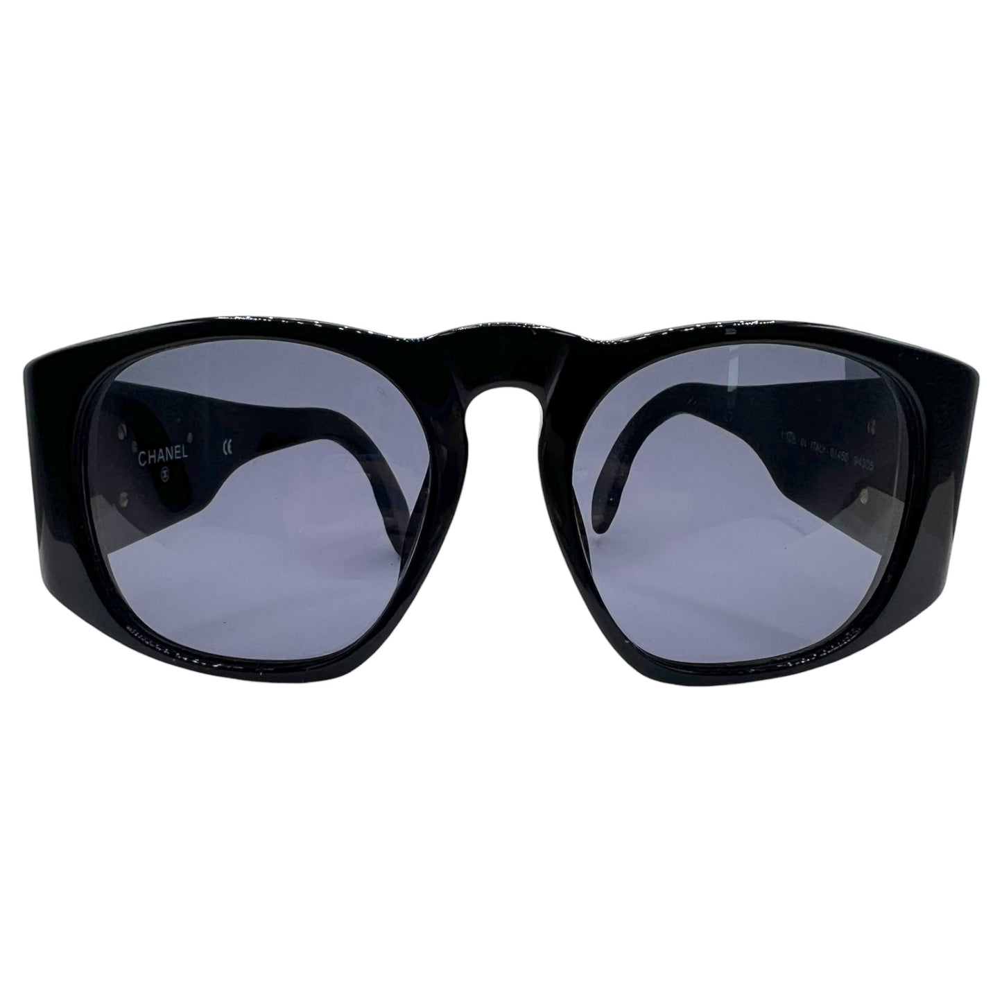 Chanel 01450 90's Black & Gold Matelasse Round Sunglasses w/ Case