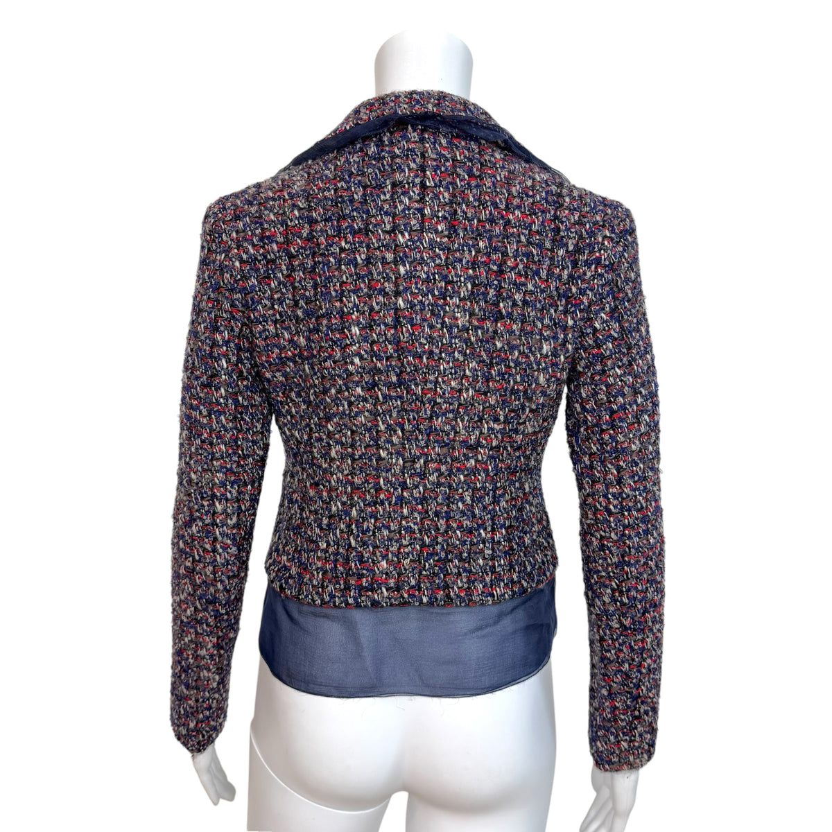 Christian Dior Navy Blue Red Tweed Silk Trim Cropped Jacket