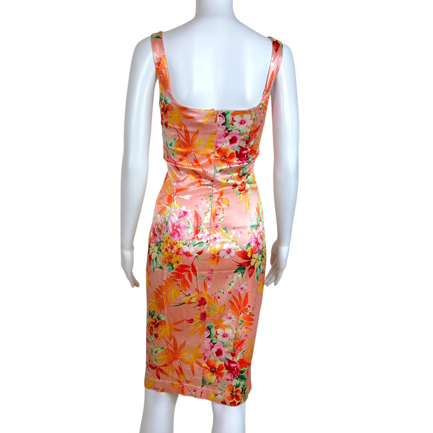 D&G Dolce & Gabbana Pink Floral Print Satin Midi Dress
