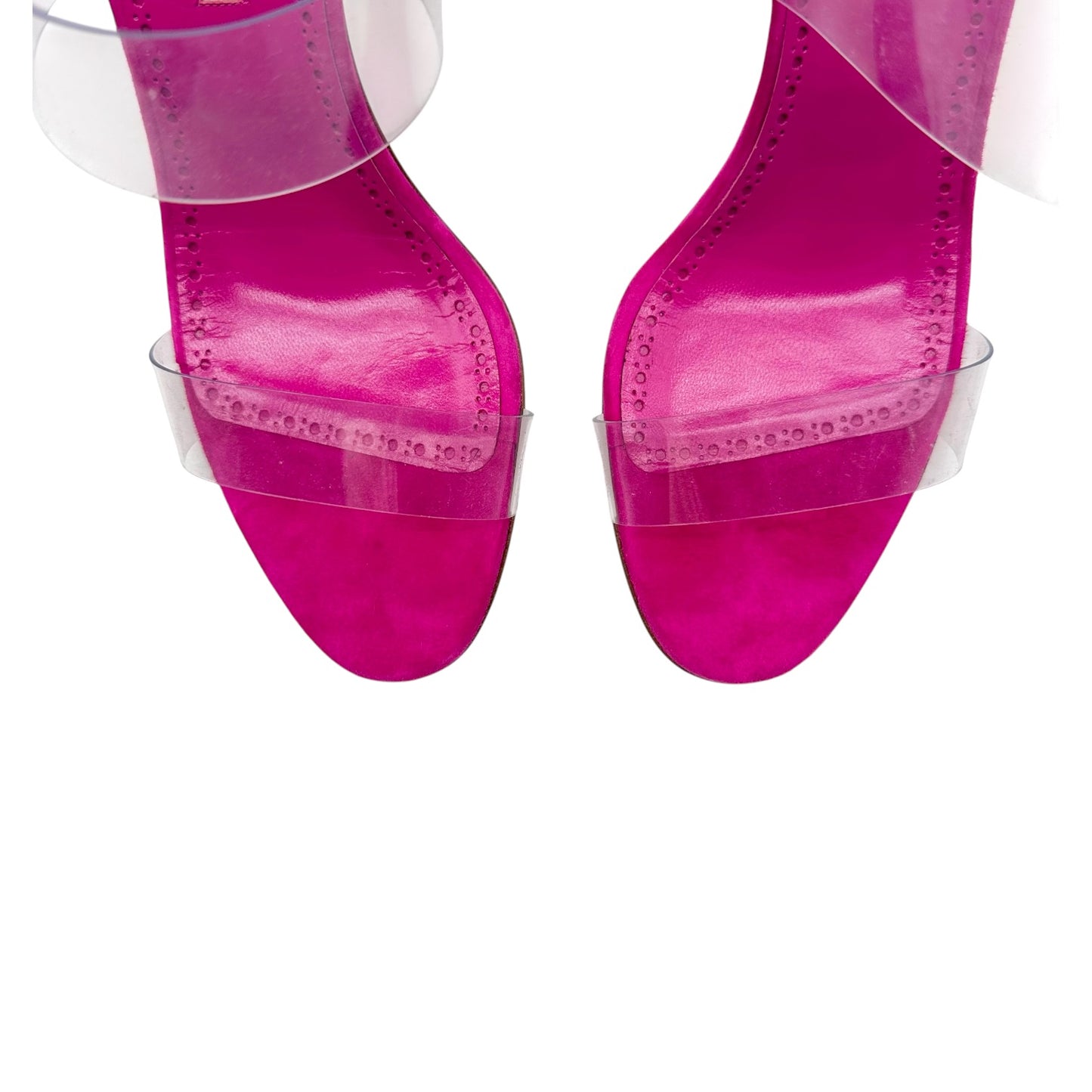 Manolo Blahnik Hot Pink Suede & Clear PVC Sandal Heels