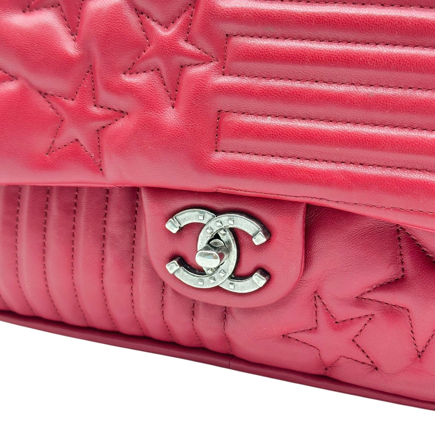 Chanel Burgundy Leather CC Flap Bag with American Flag Motif