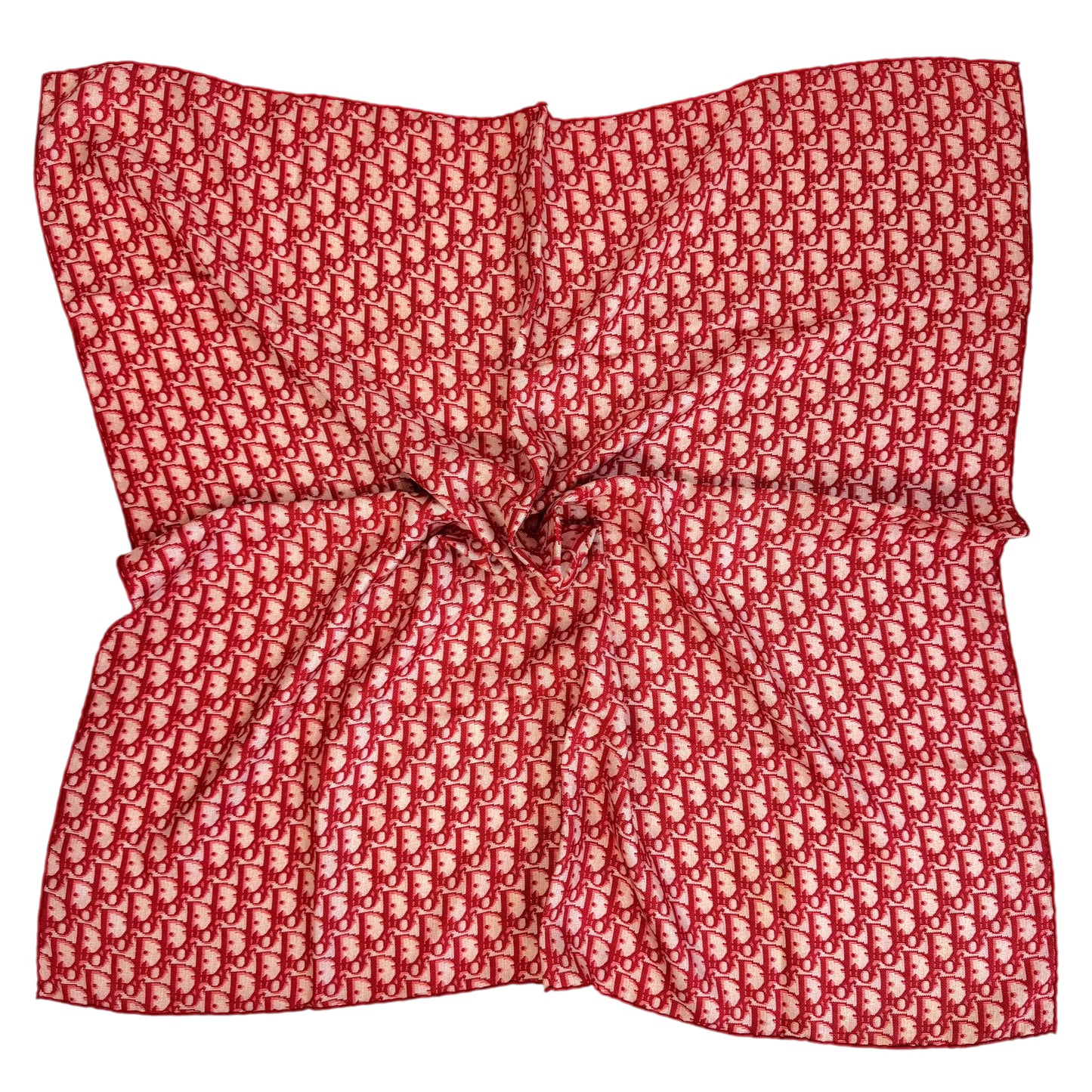 Christian Dior Red Trotter Monogram Print Square Silk Scarf