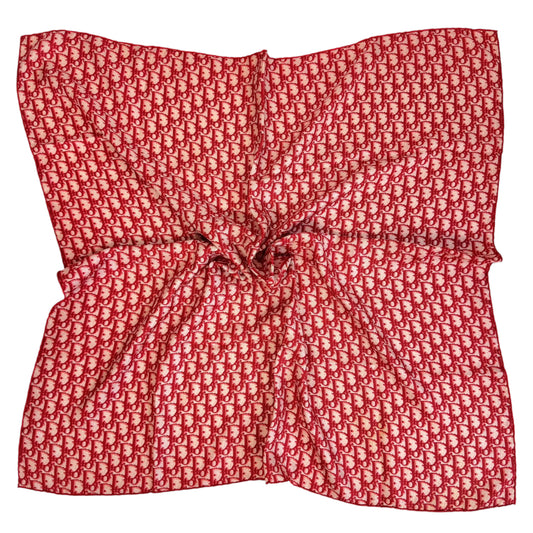 Christian Dior Red Silk Trotter Monogram Print Scarf