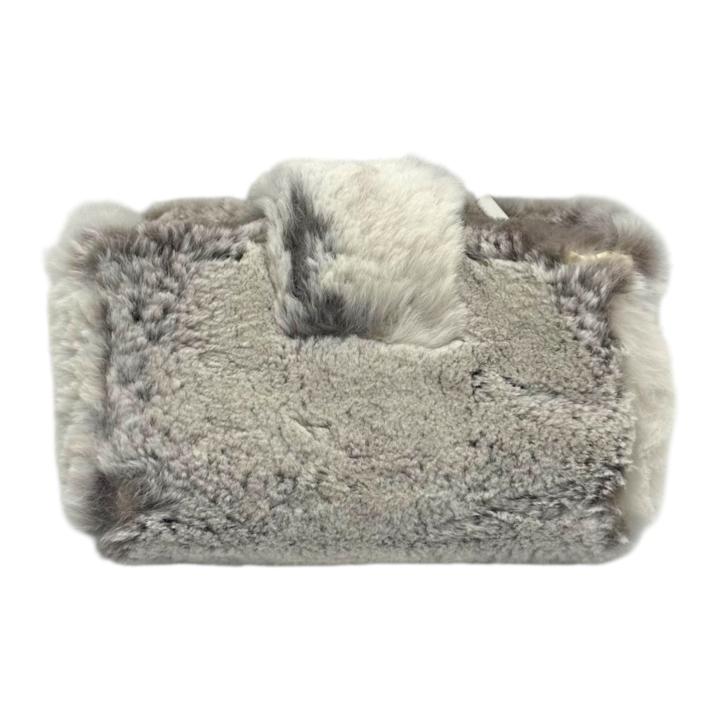 Chanel Gray Rabbit Fur Logo Clutch