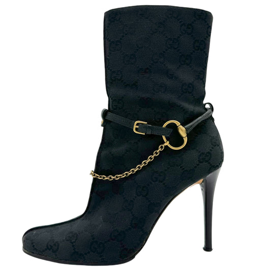 Gucci Black Monogram Heeled Booties - Outfit Repeater