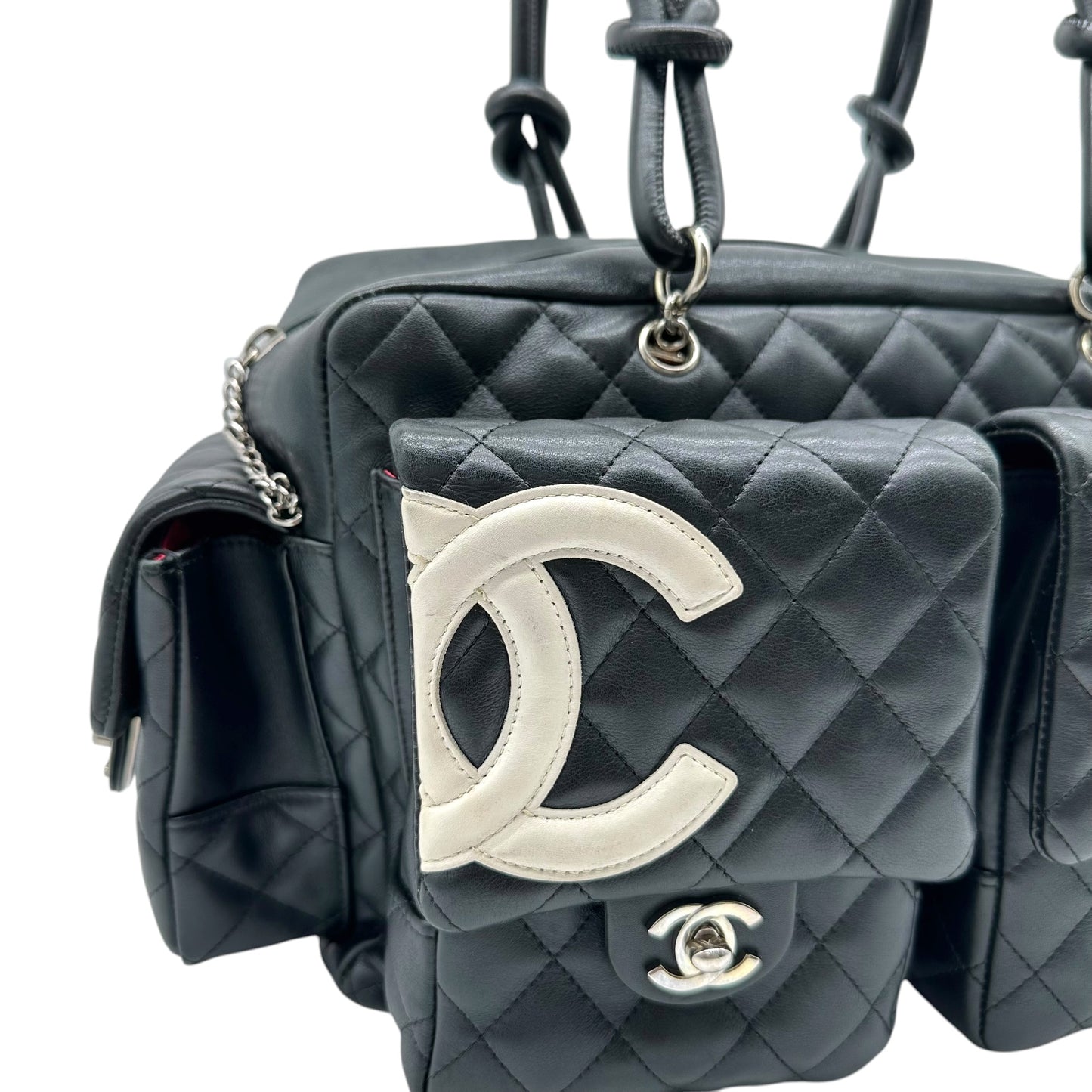 Chanel Black White Quilted Multi-Pocket Reporter Bag