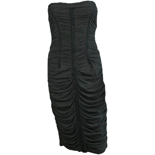 D&G Dolce & Gabbana Gray Ruched Corset Midi Dress