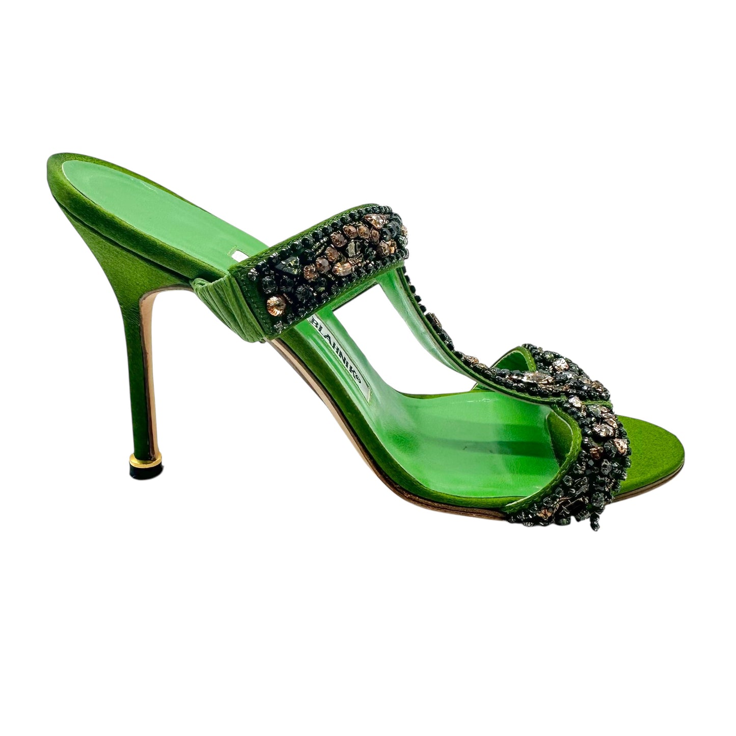 Manolo Blahnik Green Crystal Embellished Sandal Heels
