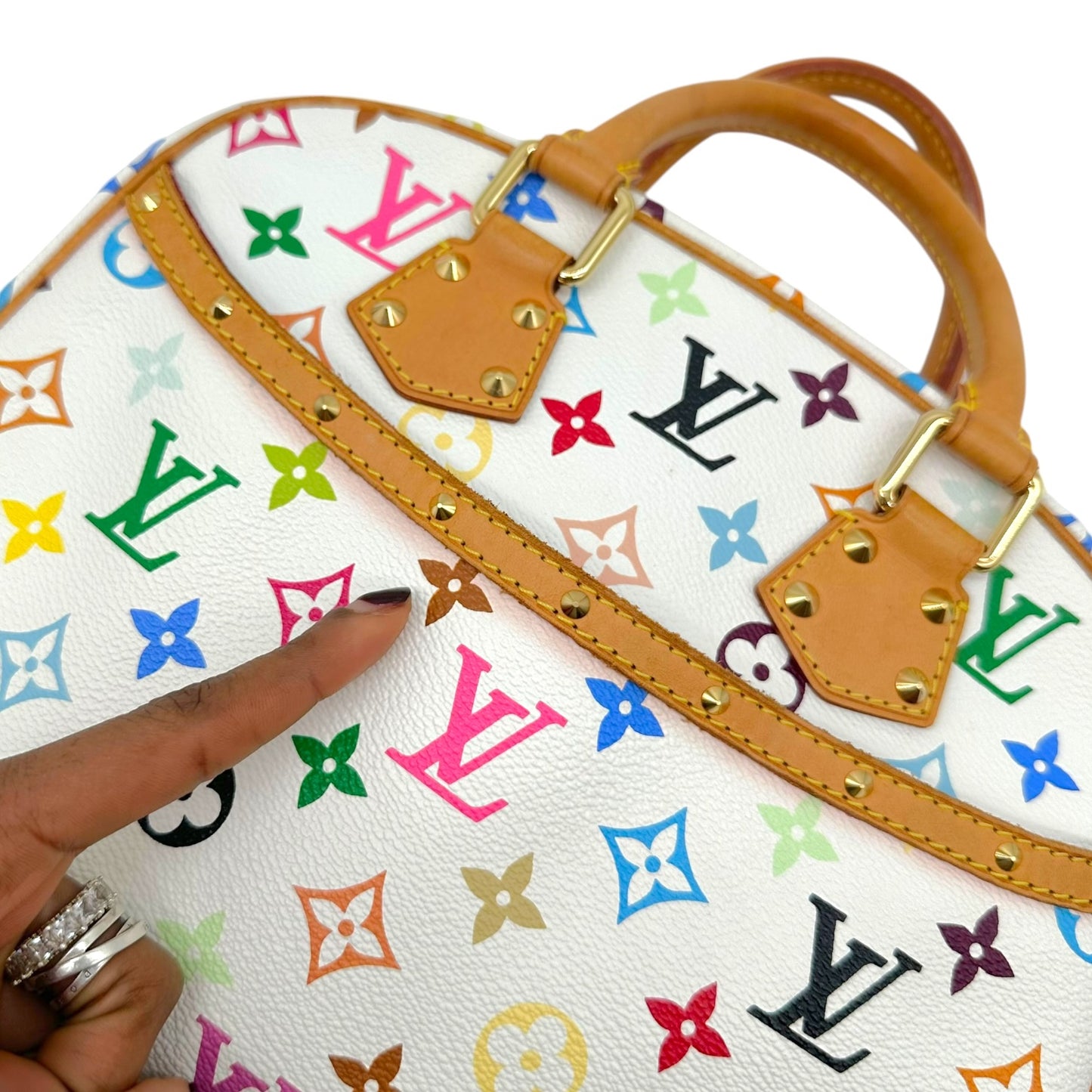 Louis Vuitton Trouville Handbag White Multicolor Canvas