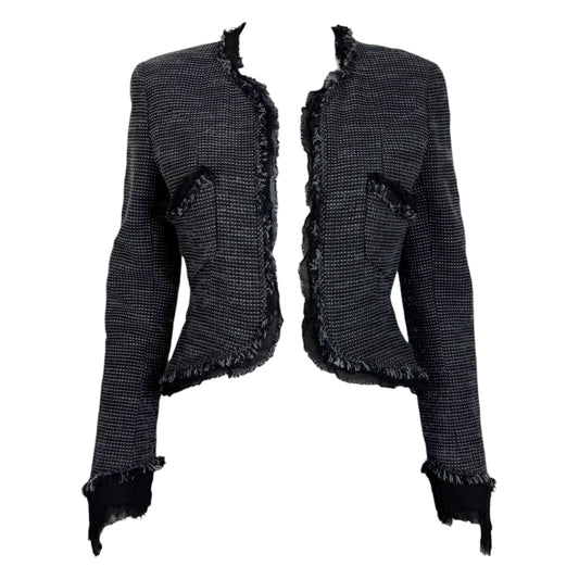Chanel Black Gray Tweed Cropped Blazer Jacket