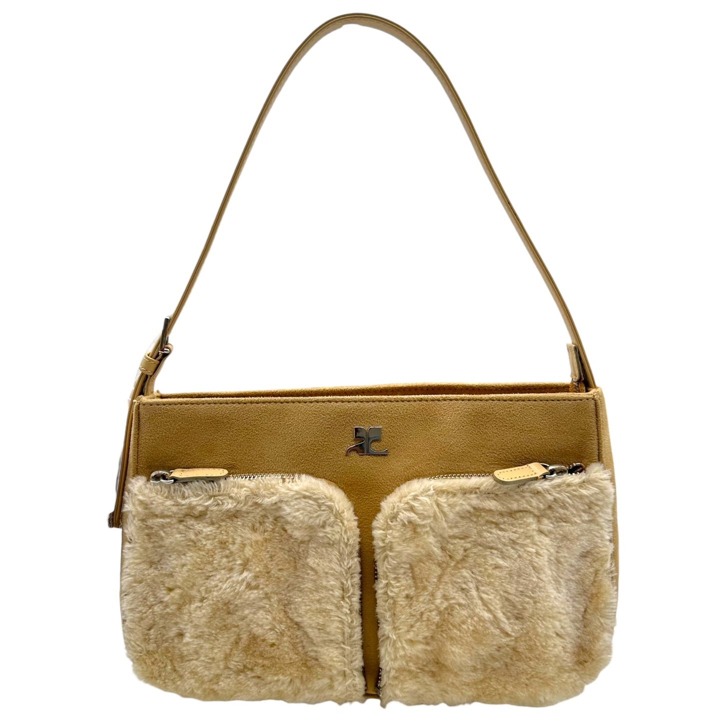 Courreges Tan Faux Suede & Fur Shoulder Bag