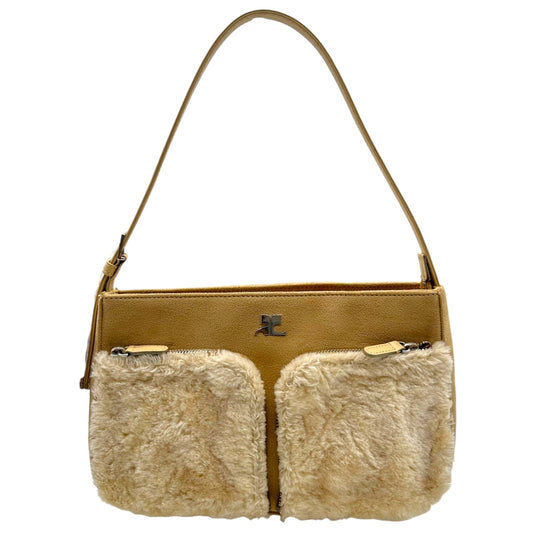 Courreges Tan Faux Suede & Fur Shoulder Bag