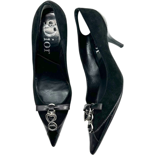 Christian Dior Black Suede Romantique Heart Charm Heels