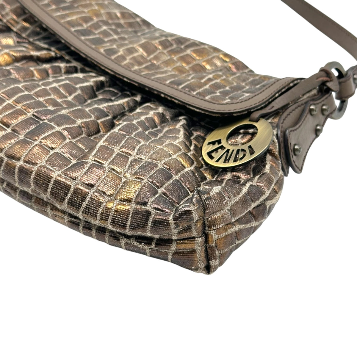 Fendi Small Chef Bag Bronze Metallic Croc Printed Canvas