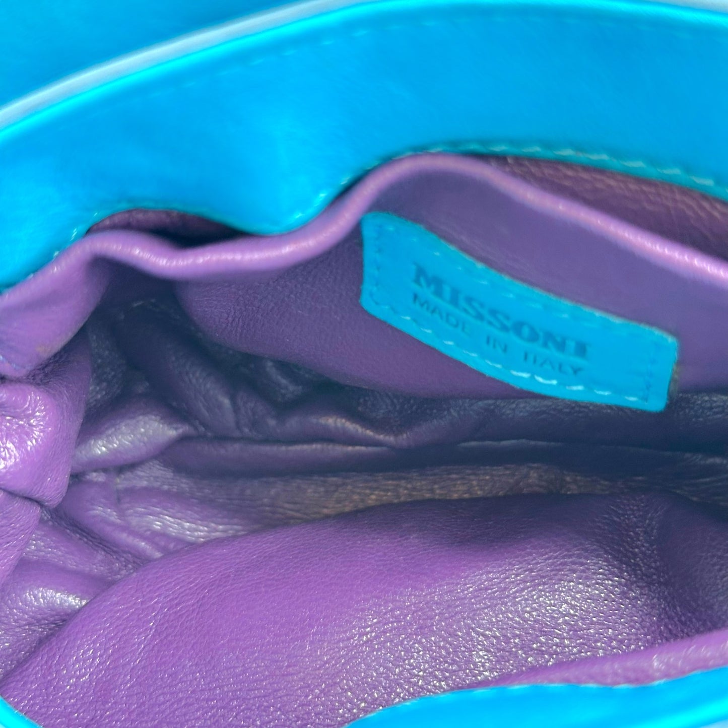 Missoni Blue Leather & Multicolor Chevron Mini Handbag