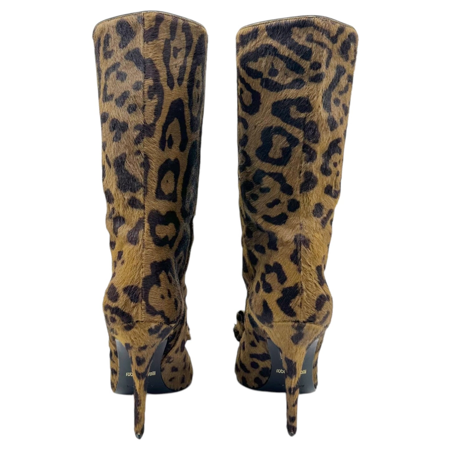 Roberto Cavalli Khaki Green Leopard Print Heeled Boots