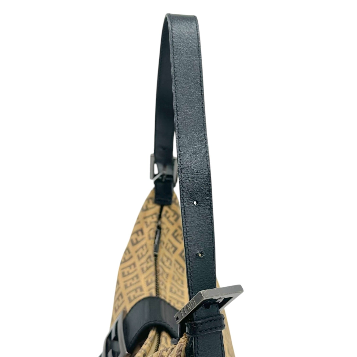Fendi Crescent Baguette Bag Beige Black Zucchino Monogram