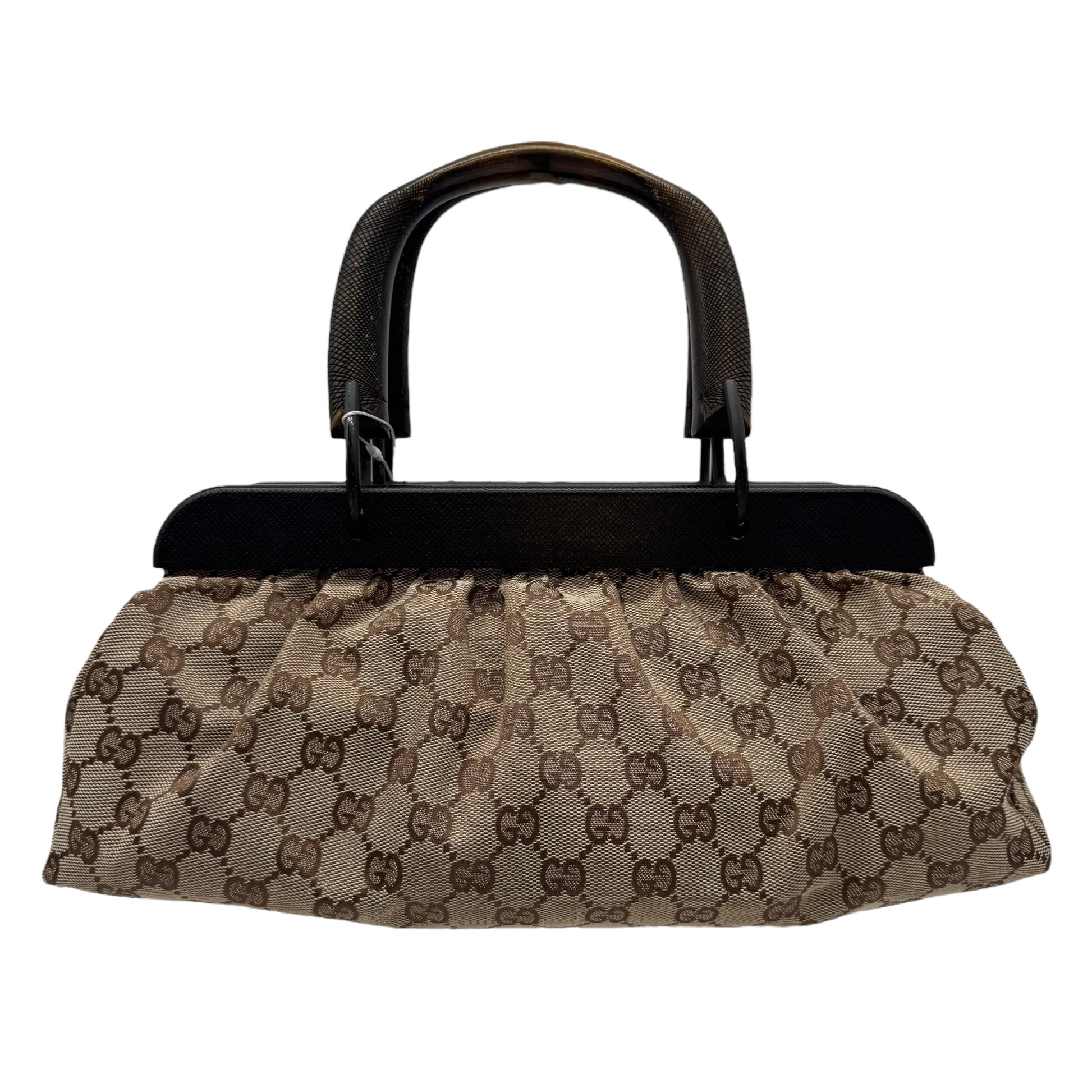 Gucci East-West Bag Tan Monogram Canvas Wooden Frame