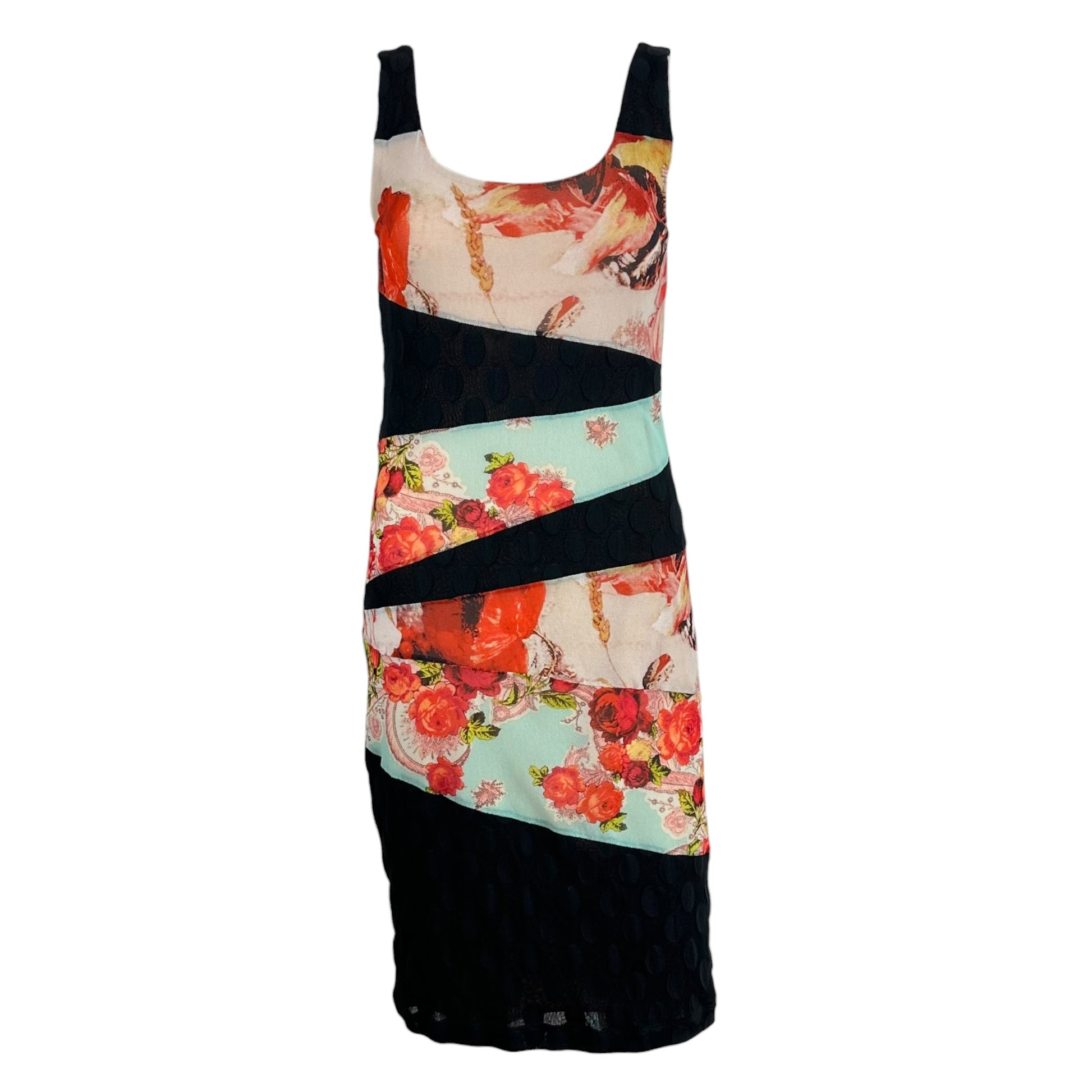Jean Paul Gaultier Floral Black Polkadot Mesh Midi Dress