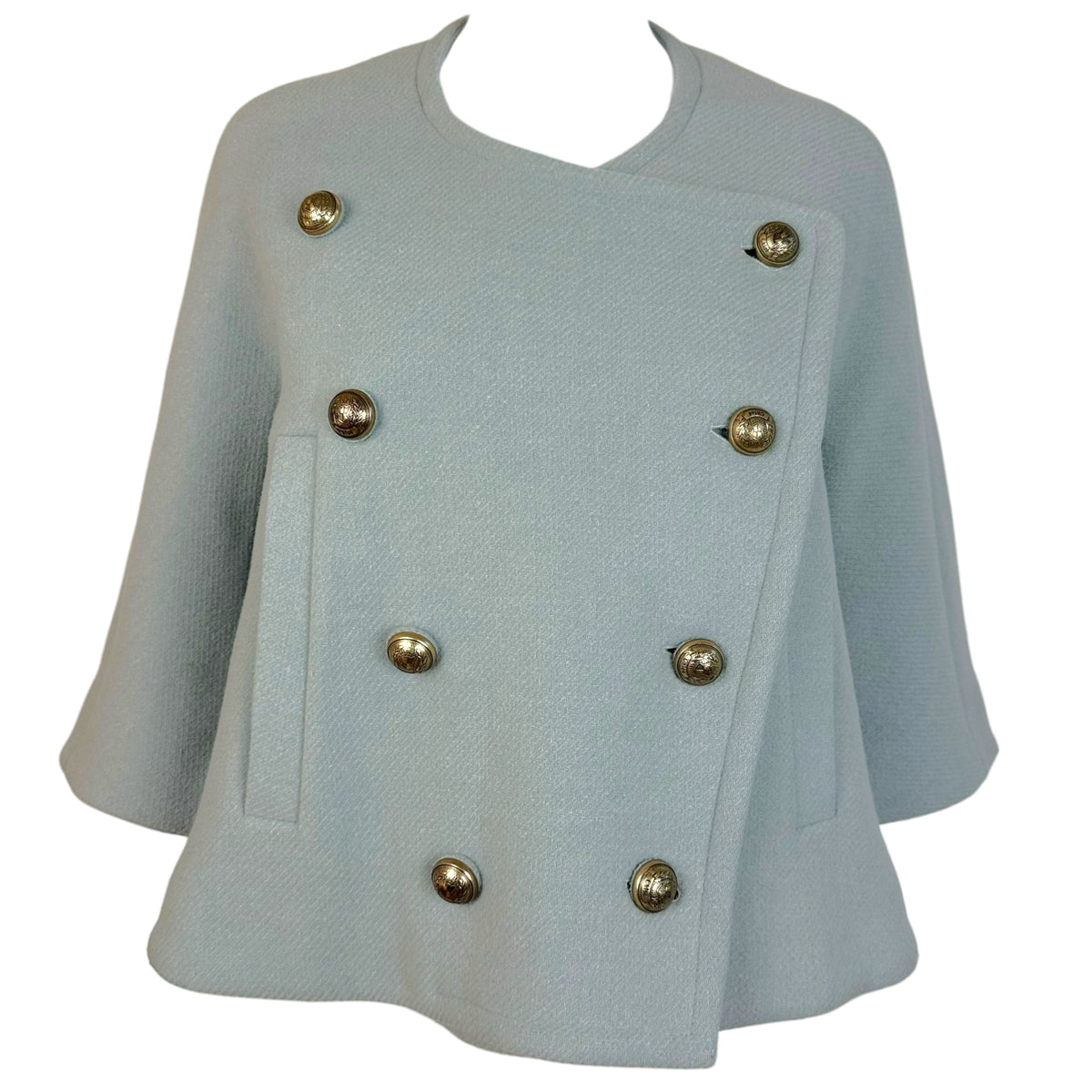 Chloe Cropped Napoleon Jacket Light Blue Wool Wide Sleeve