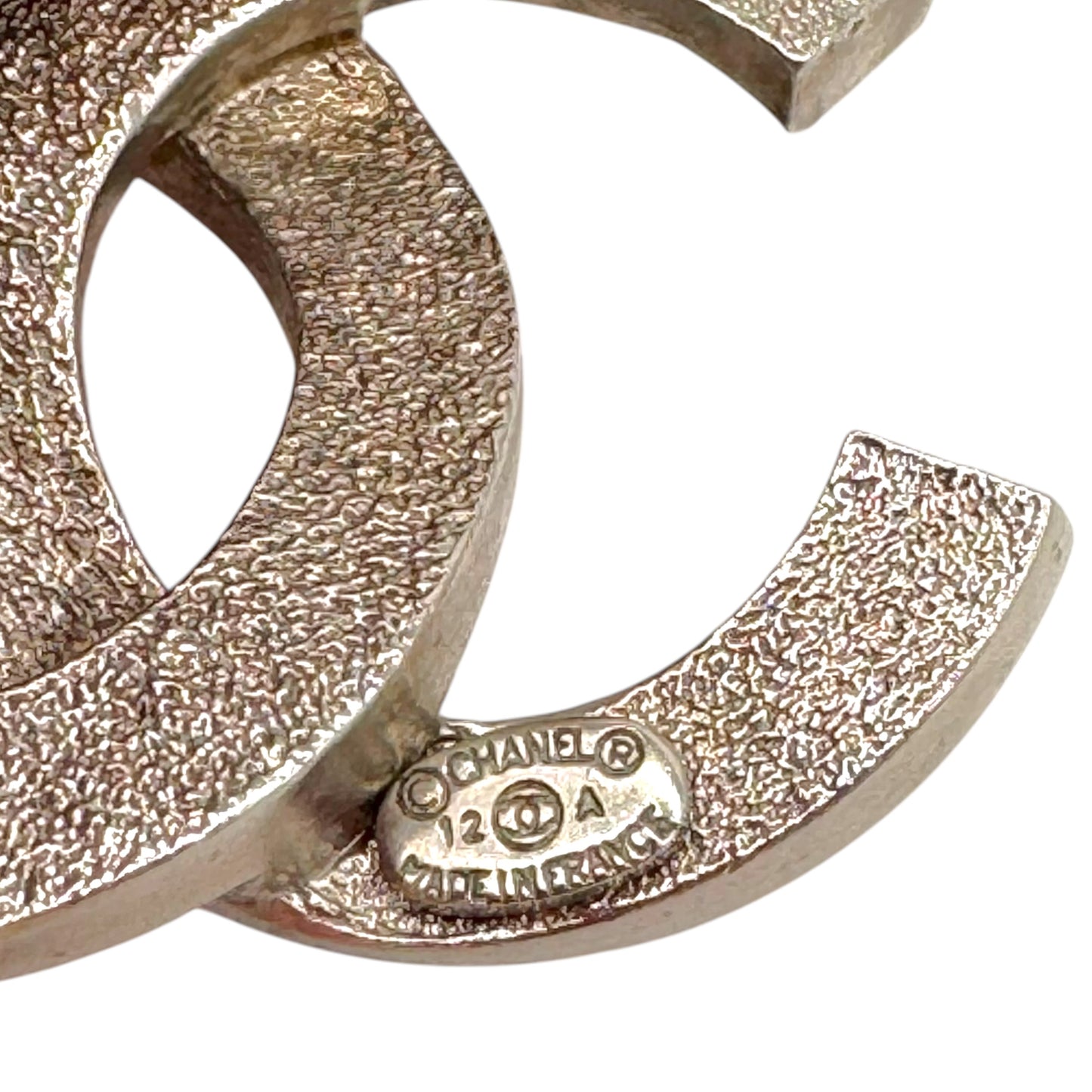 Chanel Silver Pyramid Stud CC Logo Hoop Earrings