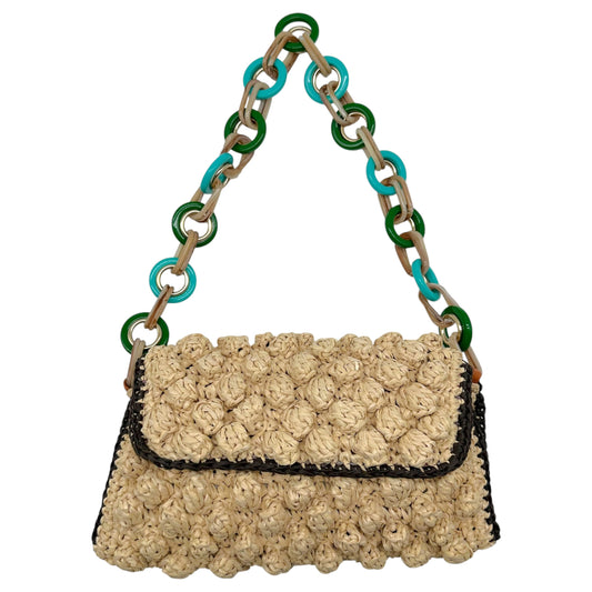 Missoni M Beige Raffia & Turquoise PVC Chain Shoulder Bag