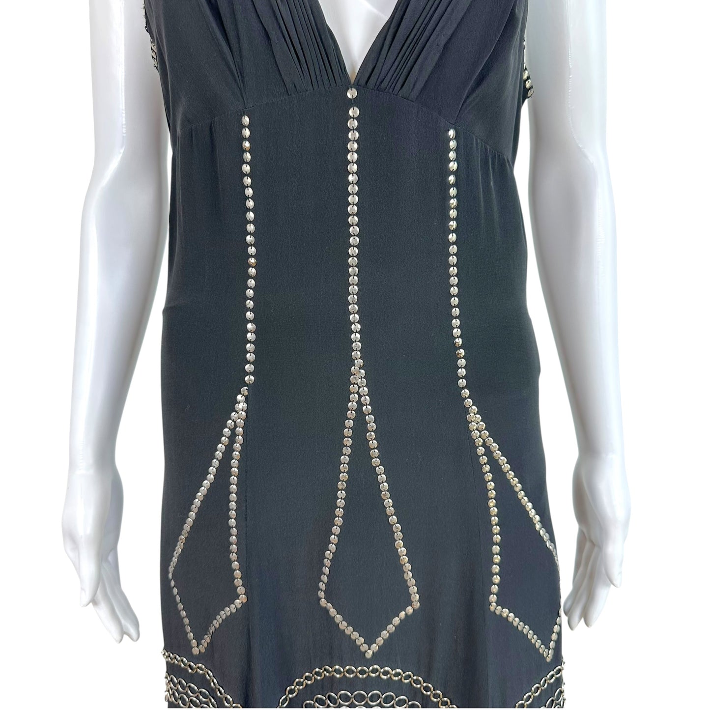 Roberto Cavalli Black Silk Maxi Dress with Metal Embellishments