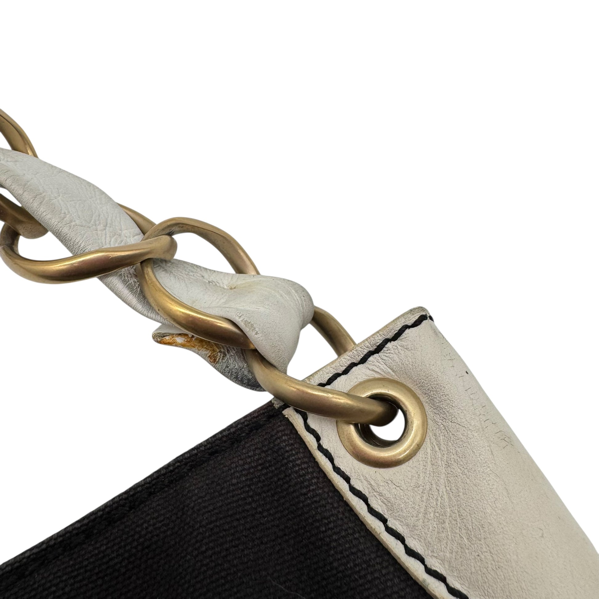 Chanel Black Canvas & White Leather CC Logo Shoulder Bag 2003-04 - Outfit Repeater