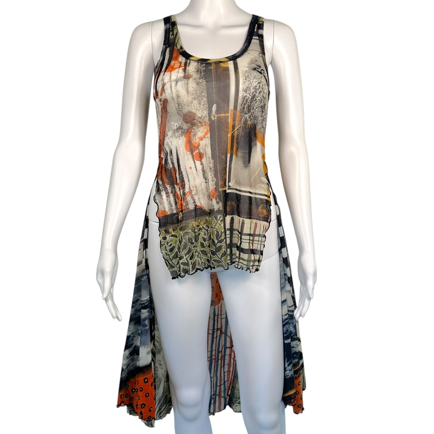 Jean Paul Gaultier Soleil Mesh High-Low Printed Mesh Tank
